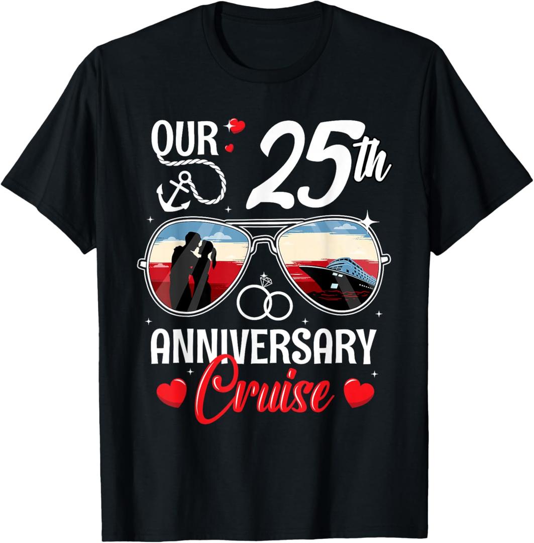 25th Wedding Anniversary Cruise Vacation Husband Wife Couple T-Shirt 4XL