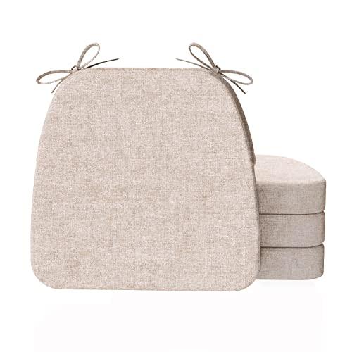 AAAAAcessories D-Shaped Chair Cushions, 2" Thick Dining Chair Pads with Ties and Removable, Machine-Washable Cover, 17" x 16", Set of 3, Oatmeal Beige