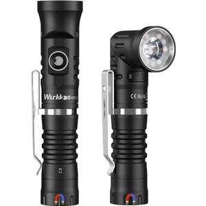 Wurkkos HD11 Right Angle Flashlight with Red Light, 1800 Lumens 90 Degree Spotlight & Floodlight EDC Flashlight, IP68 Waterproof for Working Outdoors (Black) 1 Pack