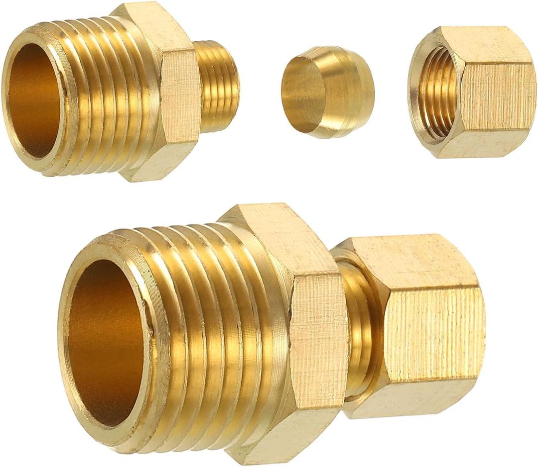 Uxcell 2Pcs Brass Pipe Compression Fitting, 5/16" OD x 1/2" NPT Male, Compression Union Connector & Straight Coupling Adapter for 5/16" Pipe