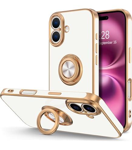 Niunisi for iPhone 16 Case 6.1Inch with Magnetic 360° Ring Stand Compatible with MagSafe Frosted Matte Shockproof Protective Phone Cover 6.1" 2024, Pink