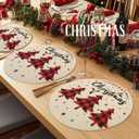 Christmas Placemats, 14inch Round Christmas Placemats Set of 6, Christmas Linen Table Mats Washable, Winter Xmas Holiday Plate Mats for Lndoor Kitchen and Dining Table (Lattice Tree)
