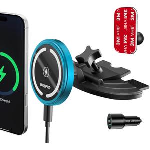 OHLPRO 15W Magsafe Car Mount Charger for iPhone 17, Fast Wireless Charging Magnetic CD Slot Holder with 3M Adhesive Base for Dashboard, Aluminum Shell, Compatible with iPhone 16/15/14 Pro Max, Blue