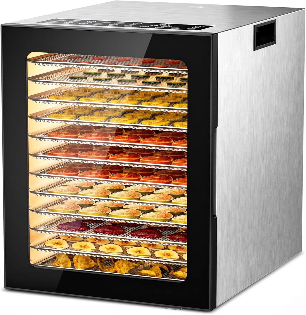 Food Dehydrator for Jerky, 12-Trays Stainless Steel, 850W Electric Dehydrator Machine with 10 Presets, Adjustable Timer, Temperature Control, Digital Food Dryer for Herb, Dog Treats,Meats & Veggies