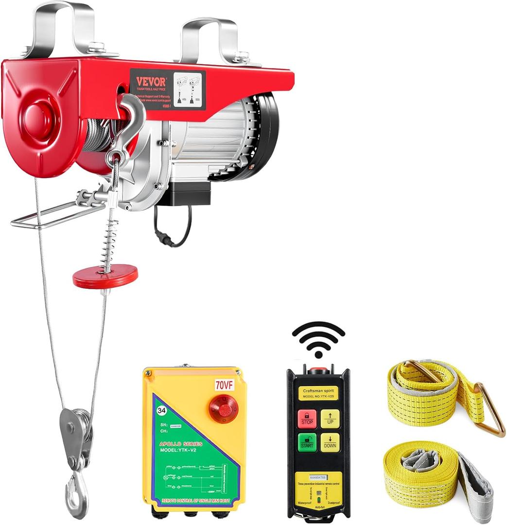 VEVOR 880lbs Electric Hoist with Wireless Remote Control, 110v Electric Hoist with Remote Control, 40ft/20ft Lifting Height & Pure Copper Motor, for Garage Warehouse Factory