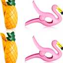 Set of 4 Beach Towel Clips Jumbo Size Beach Chair Clips Towel Holder Clothes Hat Pegs for Cruise Pool Patio Holiday Vacations or Daily Use(Flamingo and Pineapple Style)
