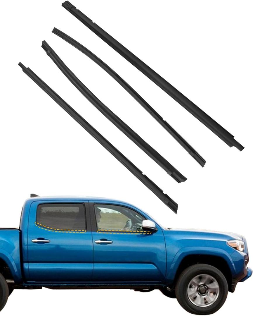 Window Trim Seal, Weather Strip Belt Set, Compatible with 2005-2015 Toyota Tacoma Double Cab, 68161-04050 68162-04050 68163-04020 68164-04020, Door Window Weather Stripping, Rubber Moulding (4PCS)