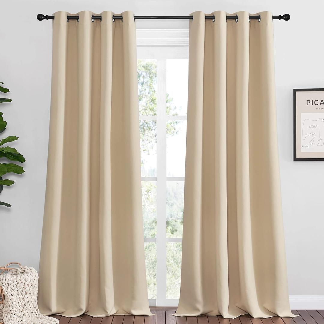 NICETOWN Bedroom Room Darkening Curtains, Biscotti Beige, 1 Pair, 55 inches by 102 Inch, Triple Weave Microfiber Grommet Top Thermal Insulated Solid Darkening Panels/Drapes for Kid's Room (55"W x 102"L (Pack of 2), Biscotti Beige)