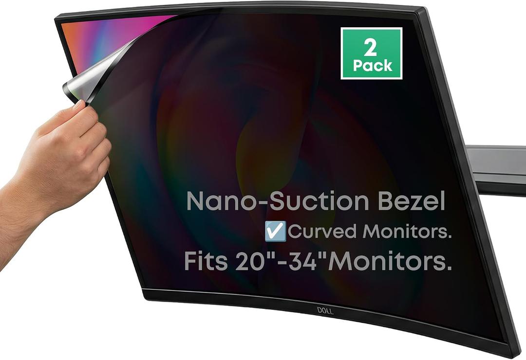 2-Pack 24 Inch Computer Privacy Screen Filter (21.3" × 12.0") for 16:9 Curved & Flat Monitors – Nano-Suction Bezel (Tape-Free Instant Install) – Anti-Glare, Blue Light Blocking, Washable