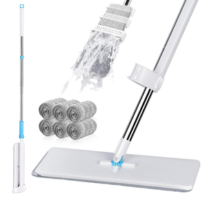 Masthome Self Wringing Flat Mop, Hands-Free Microfiber Floor Mop with 6 Reusable Mop Pads and 1 Scraper, Dust Mop for Hardwood, Laminate, Tile Floor Cleaning Dust Mop -3005