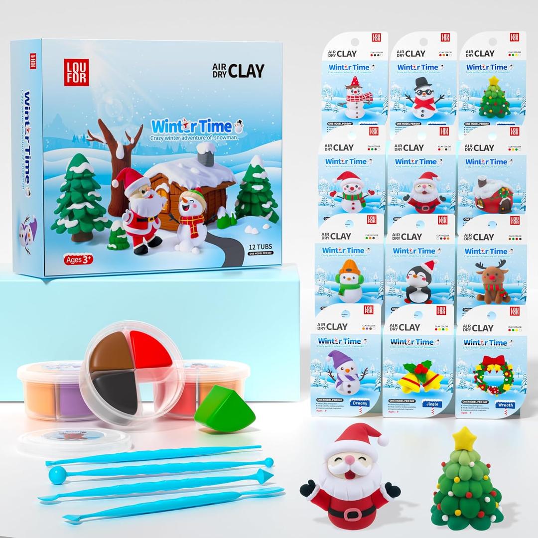 Air Dry Clay Kit - Christmas Crafts for Kids 12 Boxes Winter Theme, Ultra Light & Soft, Safe & Non-Toxic, DIY Modeling Clay with Sculpting Tools und Tutorials, Creative Arts und Crafts Toys Gifts