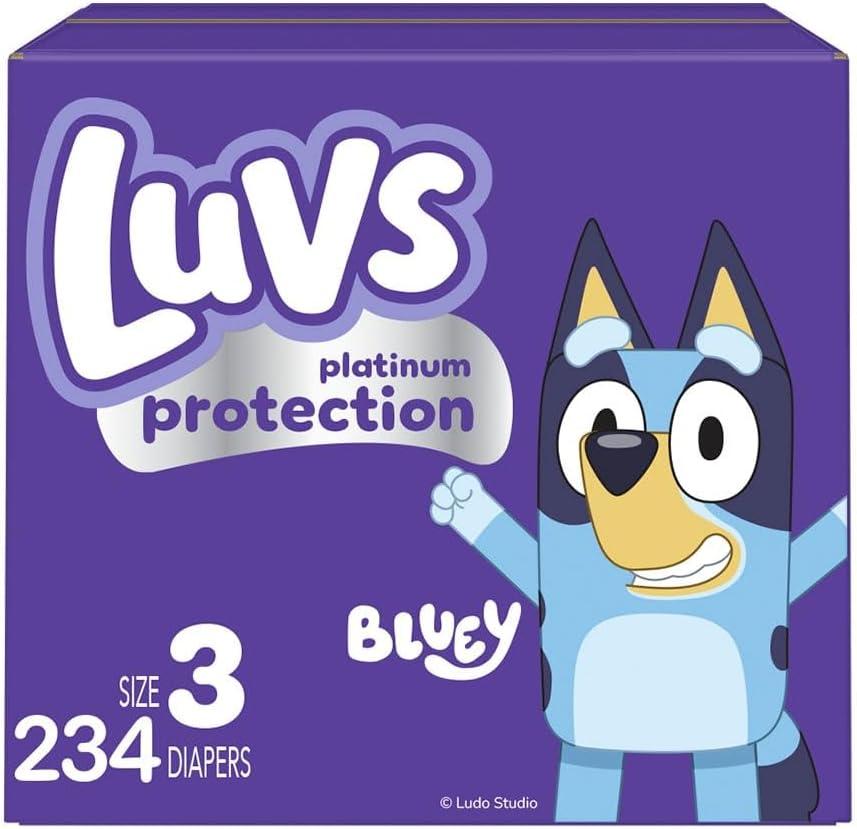 Luvs Size 3 Baby Diapers, Platinum Protection Bluey Diapers for Day & Night, Size 3, 234 Count (Packaging May Vary) (Size 3)