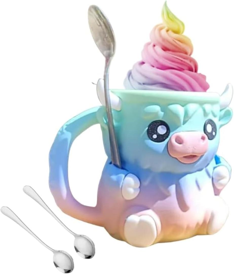Pink Highland Cow Ice Pint Holder,Cute animal ice cream coolerleak Proof ,Popsicle Cozy Beer Can Cup,Use for ice cream at home to make it more fun (Rainbow)