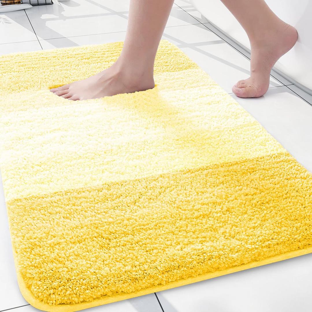 Arotive Microfiber Bathroom Rugs, Shaggy Soft and Absorbent Bath Rug, Non-Slip, Thick Plush Machine Washable Dry Bath Mats for Bathroom, Tub and Shower, 24x16, Yellow, Rectangular