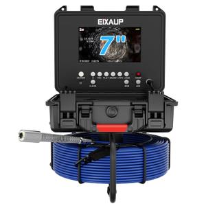 Sewer Camera Self Leveling with 512Hz Sonde Transmitter,100 ft/30 m, 7" IPS 1080P Monitor, Distance Counter, 12 Adjustable Lights, IP68 Pipe Inspection Camera with DVR and 32GB Card
