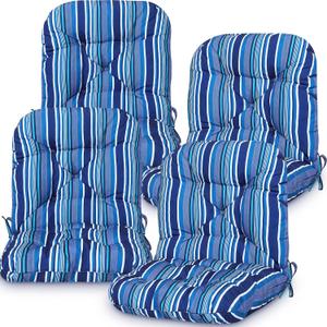 Chunful 4 Pack Tufted Back Chair Cushion Indoor Outdoor Weather Resistant Rocking Patio Chair Cushions for Indoor Outdoor Lawn Furniture(Blue Stripes)