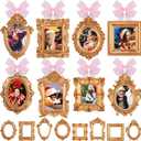 Bucherry 16 Pcs Mini Picture Vintage Frames with Silk Ribbon Resin Small Gold Vintage Photo Frames Baroque Ornaments DIY Wall Hanging for Christmas Tree Refrigerator Holiday Decoration