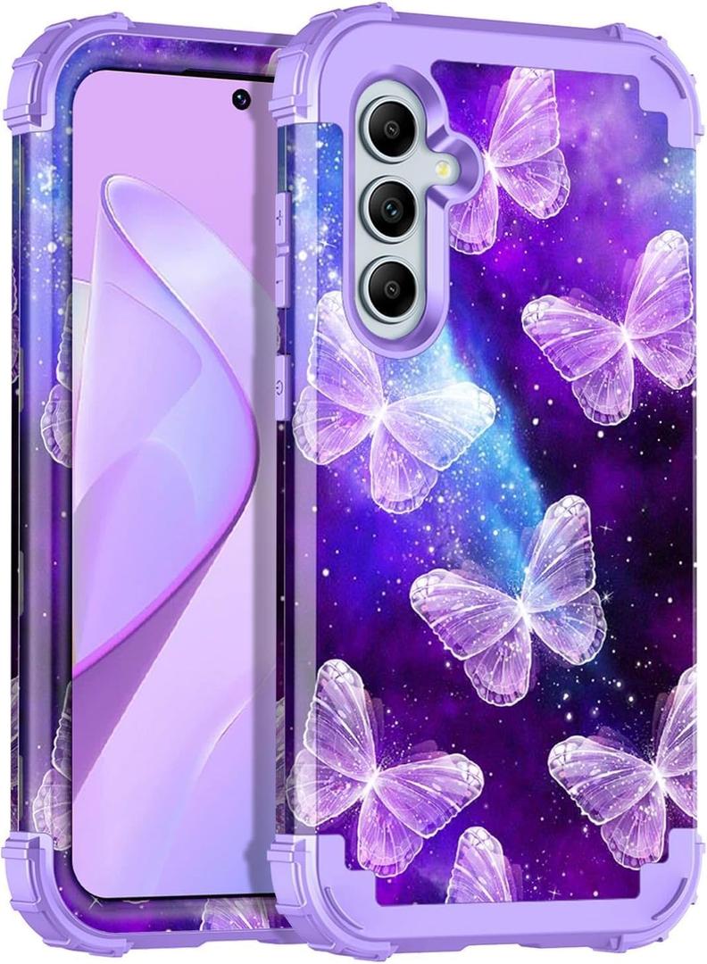 Miqala for Galaxy A55 5G/A35 5G Case,Glow in The Dark Three Layer Heavy Duty Shockproof Full Protection Hard Plastic Bumper+Soft Silicone Protective Case for Samsung Galaxy A55/A35 5G 2024,Butterfly