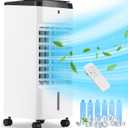 Portable Windowless Air Conditioner, 3 In 1 Evaporative Air Cooler with 6 Ice Packs, 4 Modes, 120Oscillation, 12 H Timer, 3 Speeds, Remote, Swamp Room Cooler Cooling Fan for Bedroom, Office