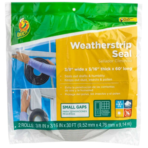 Duck Brand Self Adhesive Foam Weatherstrip Seal for Small Gaps, 3/8-Inch x 3/16-Inch x 30-Feet, 2 Rolls, 284427,Gray