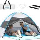 Large 3-4 Person Beach Tent - UPF 50+ Anti-UV, Easy Setup with Extended Floor & Mesh Windows, Portable for Camping Fishing (Silver Shelter)