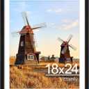 Vittanly 18x24 Picture Frame with Plexiglass - Large Black Poster Frame for Wall Display - Includes 16x20 Mat, Made of Durable PVC Design - 1 Pack