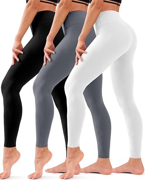 Hmuuo 3 Pack Leggings for Women High Waisted Tummy Control No See-Through Yoga Pants Workout Running Leggings, S-M