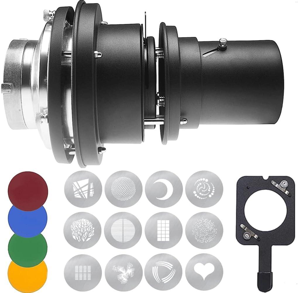 Bowens Mount Snoot,Strobe Video Snoot Conical Projector snoot with Optical Lens kit Include Various Gobos Used for Video Artist Modelling Shape Light Studio Photography Projection