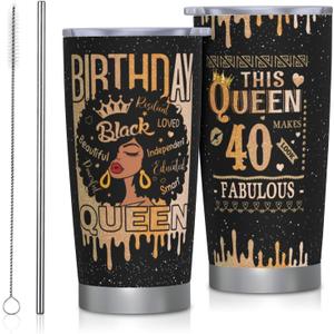 African American 40th Birthday Gifts for Women Tumbler 20oz Stainless Steel, Gift for 40 Year Old Woman Travel Mugs Cup, 40th Birthday Decorations for Woman, 1985 Bday Gift Ideas for Mom Friends