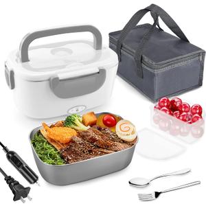 FVW Electric Lunch Box Food Heater, 3 in 1 Portable Food Warmer Lunch Box for Car & Home, Leak Proof, Lunch Heating Microwave with 304 Stainless Steel Container 1.5 L, 110V/12V/24V