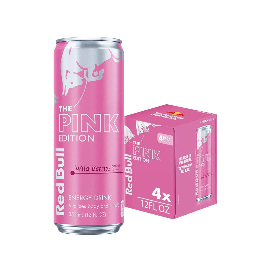 Red Bull Wild Berries, Pink Edition, with 114mg Caffeine plus Taurine & B Vitamins, 12 Fl Oz, Pack of 4 Cans, Best By: June 2025