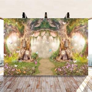 DASHAN Polyester 7x5Ft Spring Backdrop Magic Garden Fairy Tale World Grass Butterfly Wonderland Background for Kids Girl Baby Shower Birthday Party Decoration Studio Photography Banner Booth Props