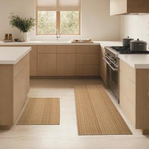 Kitchen Mats for Floor, Kitchen Rugs, Machine Washable Mats 20"x30"+20"x48" Boho Style, Anti-Skid TPR Backing for Kitchen, Non-Slip, Durable, Easy Clean, Everyday Use (Light Brown)