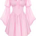 Scarlet Darkness Women's Renaissance Fairy Dress 2026 Summer Boho Off The Shoulder Flowy Corset Mini Dresses, 2XL