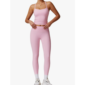 Womens Workout Sets Two Piece Cross Back Tank Top Matching High Waist Leggings Sets Gym Outfits Work Out Clothes S