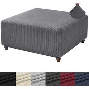 ANWUCHEN Ottoman Cover Square-Stretch Knitted Jacquard Square Ottoman Cover -Soft Square Ottoman Covers Slipcover -Thick Storage Ottoman Cover Foot Stool Cover with Elastic Bottom Large Dark Gray