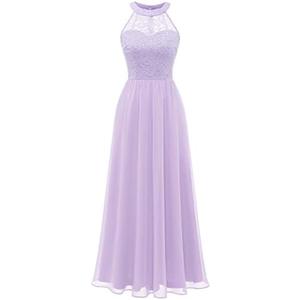 Wedtrend Women's Formal Dress, Halter Long Prom Dress Floral Lace Bridesmaid Dresses Lavender 3XL