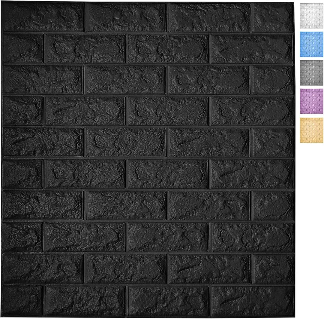Art3d 11-Pack 64 Sq. Ft Peel and Stick 3D Wall Panels for Interior Wall Decor, Self-Adhesive Foam Brick Wallpaper in Black, 11pcs-30.5x27.5inch