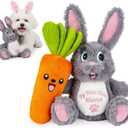 Bunny & Carrot Squeaky Dog Toy 2-Pack, Stuffed Crinkle Plush Toys for Small Dogs and Puppies, Gentle Chewer Indoor Play