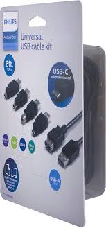 Philips 5-in-1 Universal USB Cable Kit, Includes Adapters for: Mini-B (5 PIN), USB-C, USB-B, Micro USB, and USB-A 2.0 Cable, for Mobile Devices, Laptops, Printers, Scanners, Cameras, SWU8002N/27