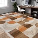 Large Machine Washable 5x7 Area Rug, Soft Modern Geometric Abstract Orange Rugs for Bedroom Living Room, Non-Shedding Faux Wool Indoor Throw Floor Carpet for Office Entryway Dining Room Decor