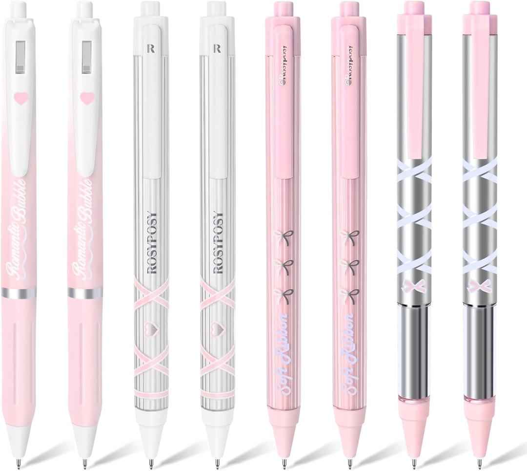 BAYTORY 8Pcs Gel Pens, Aesthetic Pens, Pastel Pen, Fine Point 0.5 mm Pens for Journaling, Retractable Quick Dry Black Ink, Smooth Writing for Office School Supplies (Pink Series)