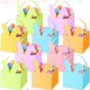 Kolldenn 120 Pcs Small Easter Basket Bulk Mini Pastel Bunny Candy Boxes with Handle, Gift Basket Containers, Candy Goody Cookie Treat Box for Easter Spring Party Favor
