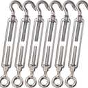 M6 Hook & Eye/C to O Turnbuckle 304 Stainless Steel, Hardware Kit for Wire Rope Tension Heavy Duty, for Sun Shade, Tent Installation, Anti-Rust, 6 Packs