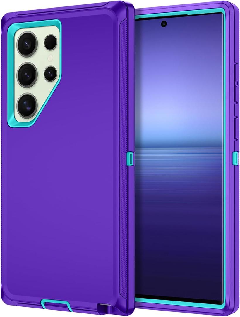 I-HONVA for Samsung Galaxy S24 Ultra Case Shockproof Dust/Drop Proof 3-Layer Full Body Protection [Without Screen Protector] Rugged Heavy Duty Case for Galaxy S24 Ultra 6.8",Purple/Green