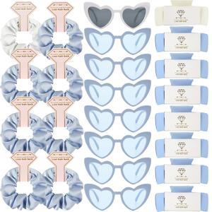 Bridesmaid Scrunchies Proposal Hair claws clips Set of 12 Bridal Shower heart sunglasses Gifts for Wedding Bachelorette Party Favors (24pcs White&Dusty Blue)