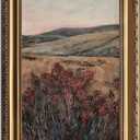 ASTRDECOR Gold Framed Moody Vintage Landscape Wall Art - Maroon Wildflowers Pastoral Canvas Print, Wildflower Oil Painting Farmhouse Wall Decor, Rustic Countryside Nature Decor for Bedroom, Living Room 16''x24''