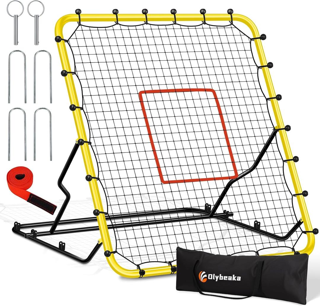 Baseball Rebounder Net, 48" x 52" Baseball & Softball Rebound Net with 3 Adjustable Angles - Pitch Back Rebound Net - Bounce Back Return Net - Fielding Trainer with Carry Bag (Small, Yellow)