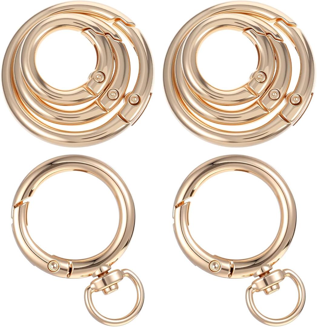 Gold Keyring Round Carabiner Clips Key Chain Rings Metal Spring O Rings Clip Keychain Clip Keyring Buckle Clips for Purse, Keyrings Buckle, Handbag Chains, Handicrafts, 16 Pcs 4 Size