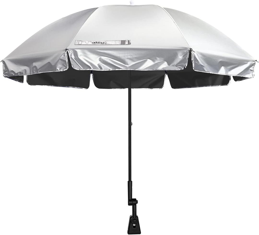 Prospo Beach Chair Umbrella with Universal Adjustable Clamp, UV Protection Sunshade Umbrella for Outdoor, Strollers, Wheelchairs, Patio Chairs, Bleacher, and Golf Carts, Large